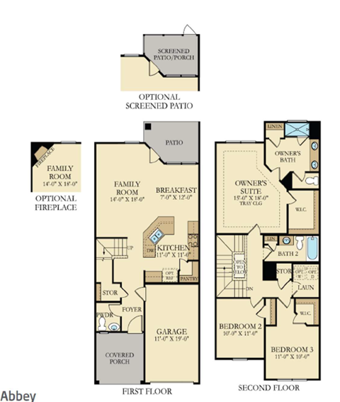 Floor plan for 3 beds, 2.5 baths, 1634 sqft